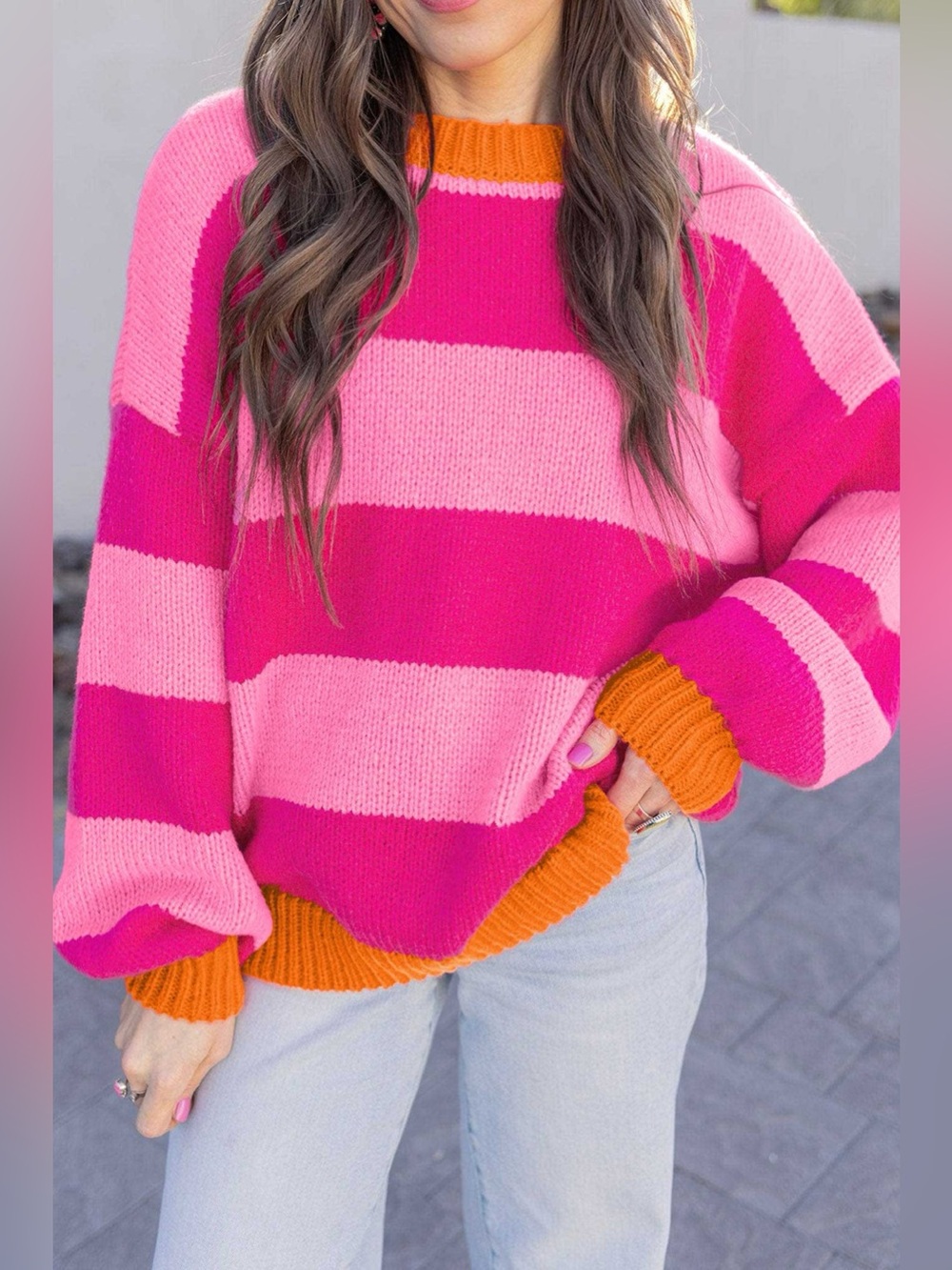 Color-Block Striped Dropped Shoulder Sweater